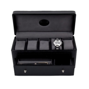 Black Croco Leather 5 Watch Box w/ Drawer for Pens and Accessories - All