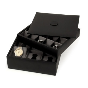 Leather Stacked Valet for 6 Watches and 20 Cufflinks with Lid - All