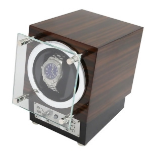 Ebony Burlwood Watch Winder w/ Glass Door and Selectable Rotation - All