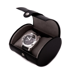 Black Leather Single Watch Travel Case with Snap Closure - All