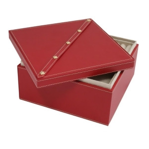 Studded Red Leather Two Level Jewelry Box w/ Removable Individual Tray - All