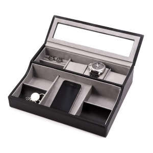 Leather Valet Watch Box For 3 Watches w/ Slots for Cufflink - All