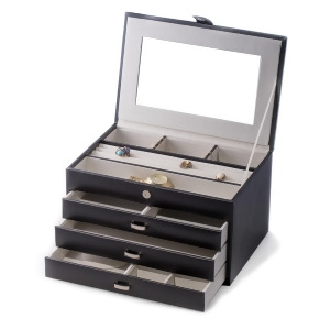 Black Leather 4 Level Jewelry Box w/ Compartments and three drawers - All