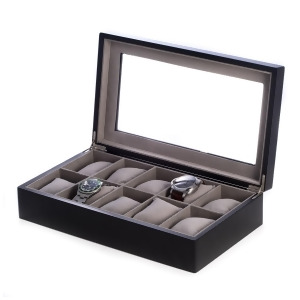 Matte Wood 10 Watch Box w/ Glass Top and Velour Lining and Pillows - All