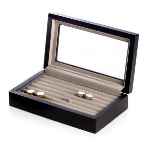 Matte Wood Cufflink Box with Glass Top and Velour Lining - All