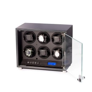 Carbon Fiber 6 Watch Winder w/ Glass Door and Selectable Rotation - All
