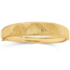 Polished and Textured Graduated Hinged Bangle Bracelet 14k Yellow Gold - All