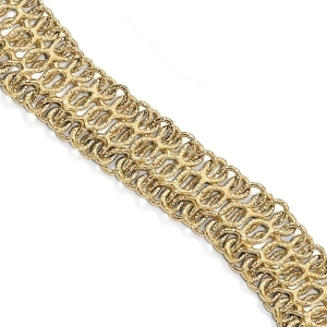Fancy Polished and Textured Wide Chain Link Bracelet 14k Yellow Gold - All