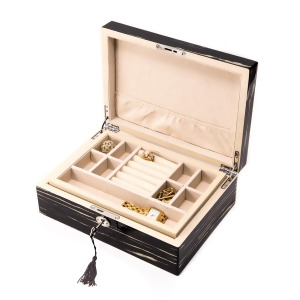 Lacquered Wood Jewelry Box with Valet Tray and Key Lock - All