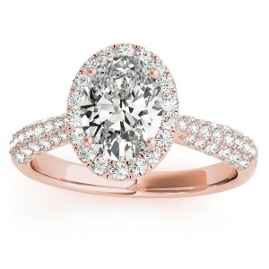 Oval-cut Halo Pave Diamond Engagement Ring Setting 18k Rose Gold 0.34ct - All