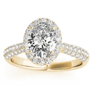 Oval-cut Halo Pave Diamond Engagement Ring Setting 14k Yellow Gold 0.34ct - All