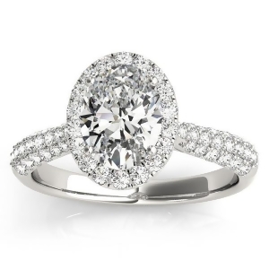 Oval-cut Halo Pave Diamond Engagement Ring Setting Platinum 0.34ct - All