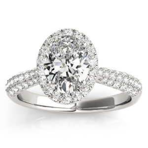 Oval-cut Halo Pave Diamond Engagement Ring Setting 18k White Gold 0.34ct - All