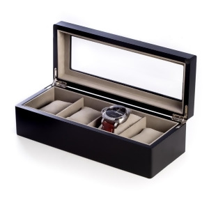 Matte Wood 4 Watch Box w/ Glass Top and Velour Lining and Pillows - All