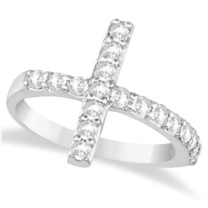 Modern Sideways Diamond Cross Fashion Ring 14k White Gold 0.75ct - All