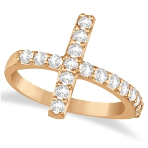 Modern Sideways Diamond Cross Fashion Ring 14k Rose Gold 0.75ct - All