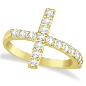 Modern Sideways Diamond Cross Fashion Ring 14k Yellow Gold 0.75ct - All