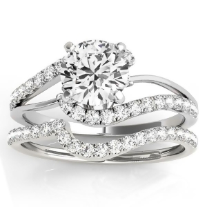 Diamond Split Shank Bridal Set Setting 18k White Gold 0.52ct - All