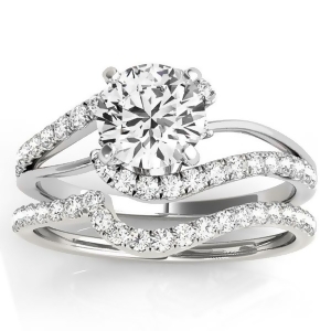 Diamond Split Shank Bridal Set Setting 14k White Gold 0.52ct - All