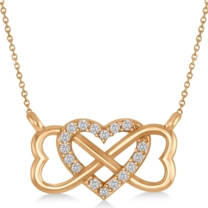 Infinity and Heart Diamond Pendant Necklace 14k Rose Gold 0.09ct - All