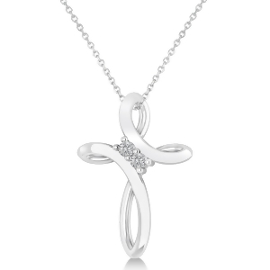 Diamond Two Stone Swirl Cross Pendant Necklace 14k White Gold 0.10ct - All