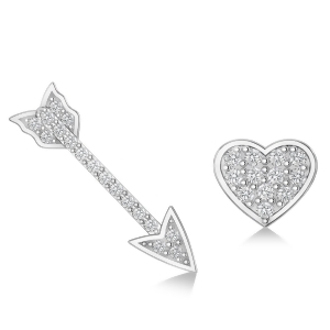 Heart and Arrow Diamond Mismatched Earrings 14k White Gold 0.21ct - All