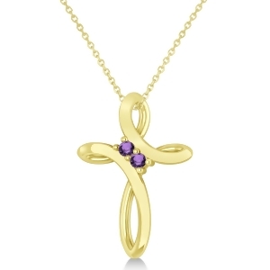 Amethyst Two Stone Religious Cross Pendant Necklace 14k Yellow Gold 0.10ct - All