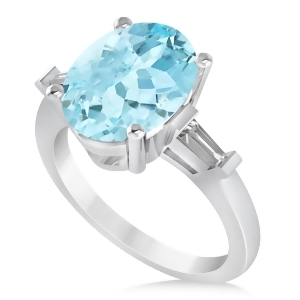 Oval and Baguette Cut Aquamarine Engagement Ring 14k White Gold 3.30ct - All
