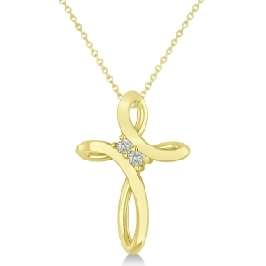Diamond Two Stone Swirl Cross Pendant Necklace 14k Yellow Gold 0.10ct - All
