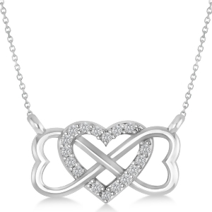 Infinity and Heart Diamond Pendant Necklace 14k White Gold 0.09ct - All