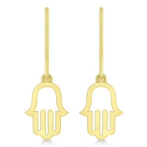Hand of God Hamsa Dangling Fashion Earrings 14k Yellow Gold - All