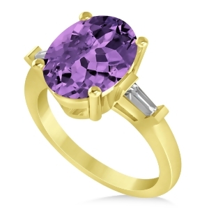 Oval and Baguette Cut Amethyst Engagement Ring 14k Yellow Gold 3.30ct - All