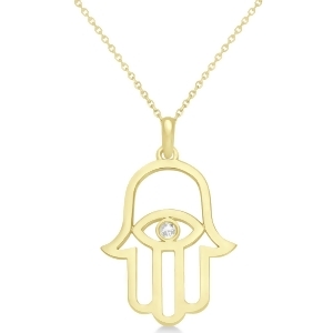 Hamsa Evil Eye Diamond Pendant Necklace 14k Yellow Gold 0.02ct - All