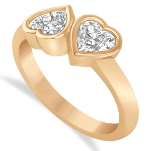 Diamond Two Stone Heart Bezel Set Ring 14k Rose Gold 1.00ct - All