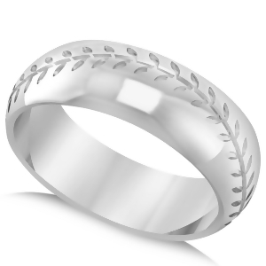 Men's Baseball Eternity Sports Band Ring 14k White Gold - All