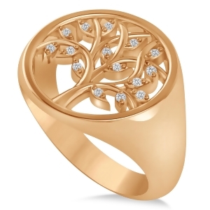 Family Tree of Life Diamond Signet Ring 14k Rose Gold 0.08ct - All