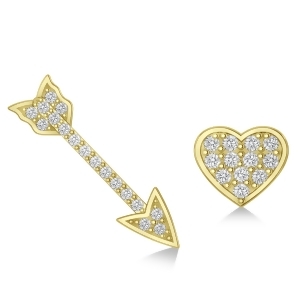 Heart and Arrow Diamond Mismatched Earrings 14k Yellow Gold 0.21ct - All