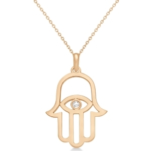 Hamsa Evil Eye Diamond Pendant Necklace 14k Rose Gold 0.02ct - All
