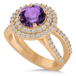 Double Halo Amethyst Engagement Ring 14k Rose Gold 2.27ct - All