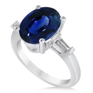 Oval and Baguette Cut Blue Sapphire Engagement Ring 14k White Gold 3.30ct - All