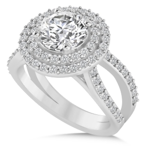 Double Halo Diamond Engagement Ring 14k White Gold 2.27ct - All