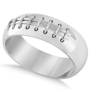 Men's Football Carved Sports Band Ring 14k White Gold - All