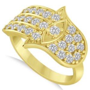 Diamond Hamsa Hand of God Fashion Ring 14k Yellow Gold 0.82ct - All