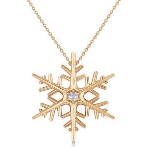 Diamond Wintertime Snowflake Pendant Necklace 14k Rose Gold 0.04ct - All