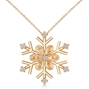 Diamond Snowflake and Flower Pendant Necklace 14k Rose Gold 0.07ct - All
