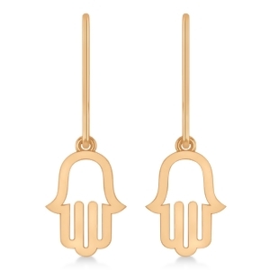 Hand of God Hamsa Dangling Fashion Earrings 14k Rose Gold - All