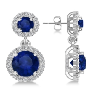 Two Stone Dangling Blue Sapphire and Diamond Earrings - All
