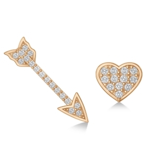 Heart and Arrow Diamond Mismatched Earrings 14k Rose Gold 0.21ct - All