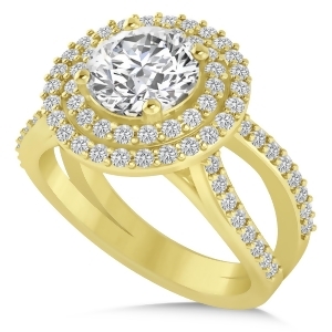 Double Halo Diamond Engagement Ring 14k Yellow Gold 2.27ct - All