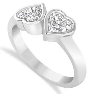 Diamond Two Stone Heart Bezel Set Ring 14k White Gold 1.00ct - All